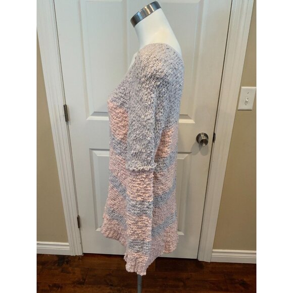 Free People Pink & Blue Striped Knubby Knit V-Neck Sweater, Size Medium - Picture 5 of 7
